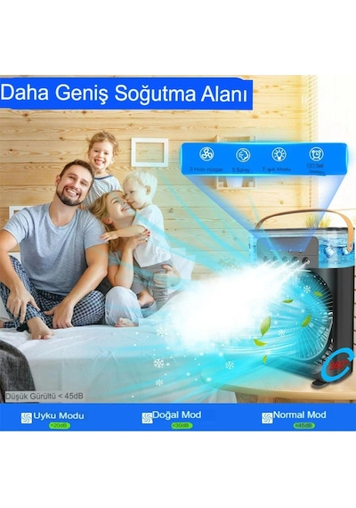 Buzlu Su Püskürtmeli Hava Serinletici Fan Taşınabilir Hava Nemlendiricili Ledli Fan