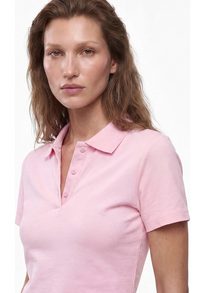 Koton Pamuklu Slim Fit Kısa Kollu Düğmeli Polo Yaka Tişört Pembe 6sak50482ek Gül