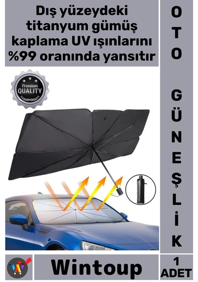 Güneşlik 140x80 Cm 10 Telli Titanyum Gümüş Kaplama Isı Koruyucu Çelik Araba Ön Cam Güneş Şemsiyesi