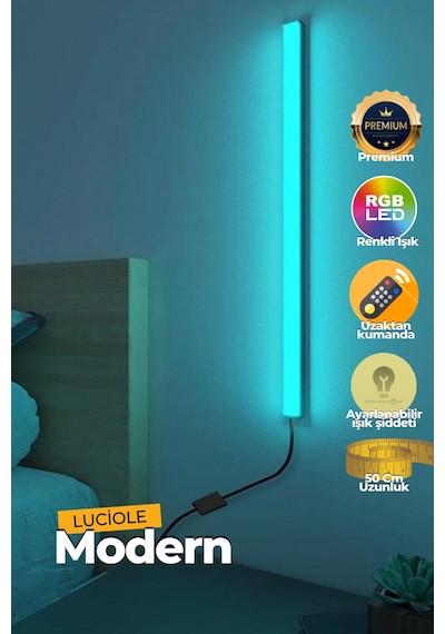 Uzaktan Kumandalı Led Lamba - Yatak Üstü, Tv Yanı ,oturma Odası - Rgb Çok Renkli 50 Cm