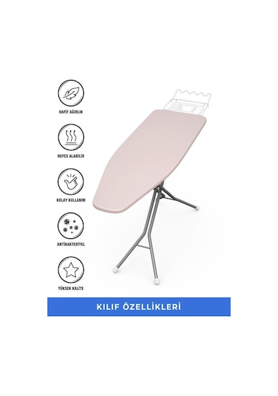 Ütü Masası Kılıfı Örtüsü Bezi, Pembe Eskitme Desenli Süngerli Ve Keçeli, Yanmaz, Ayarlanabilir 48x138 Cm