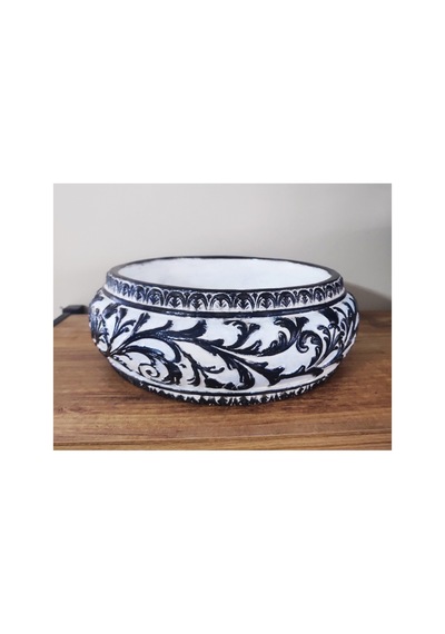 Beton Saksı Sukulent Bonzai Aranjman Teraryum Çiçek Saksısı 23x8cm Bitkiler Hariç Beyaz Siyah