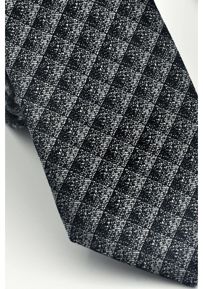 Gaffy Füme Küp Desenli Gri Dokuma Kumaş Mendilli Slim Fit Kravat // Sdk-2605-3 Gri