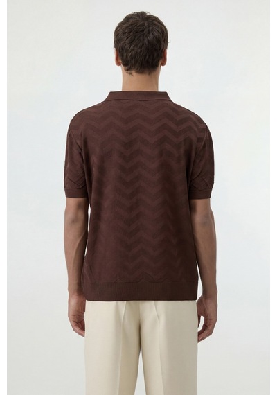 Antioch Zigzag Desenli Polo Yaka Triko Erkek T-shirt Kahverengi
