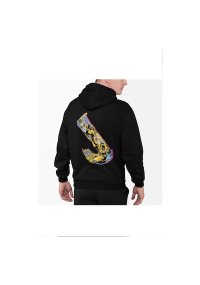 Jojos Bizarre Ön-arka Baskılı Kapşonlu Sweatshirt Siyah