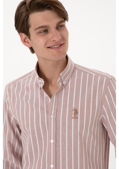 U.S. Polo Assn. Erkek Çizgili Camel Uzun Kollu Gömlek 50306347-VR015 U.S. Polo Assn. Erkek Çizgili Camel Uzun Kollu Gömlek 50306347-VR015