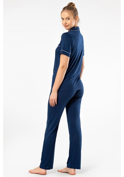Türen 3368 Kadın Kısa Kollu Gömlek Yaka Pijama Takım-lacivert Lacivert