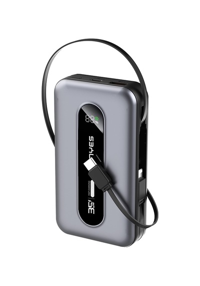 Lenyes Px1002d Dijital Göstergeli Teleskopik Type-c Ve Lightning Kablolu Powerbank 35w 10.000mah Gri
