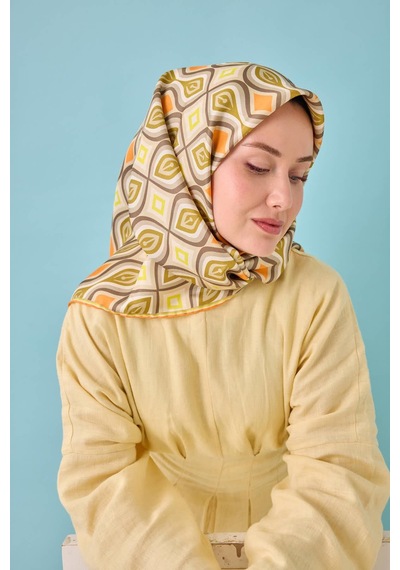 Silk Home Twill İpek Eşarp 11470-33 Küf Yeşili, Yağ Yeşili, Turuncu, Sarı