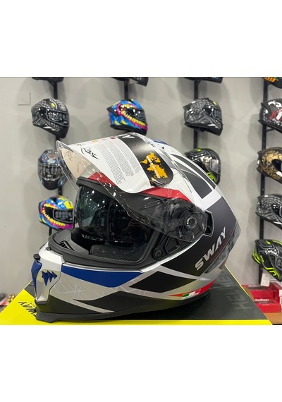 Sway SW 865 Evoque Full Face Kask Beyaz - Kırmızı - Lacivert