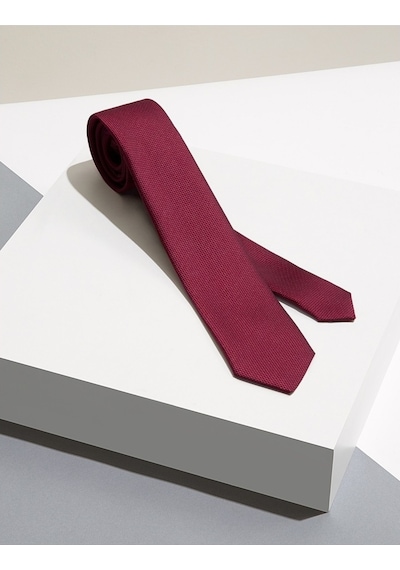 Gambocci Erkek Bordo Mendilli Kravat Armürlü Kumaş Bordo