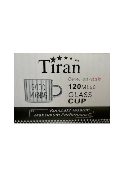 6 Lı 120 Ml Kulplu Cam Fincan,good Morning Yazılı,çizgili Cam Kupa Espresso Türk Kahvesi Fincanı Şeffaf Cam, Siyah Yazılı