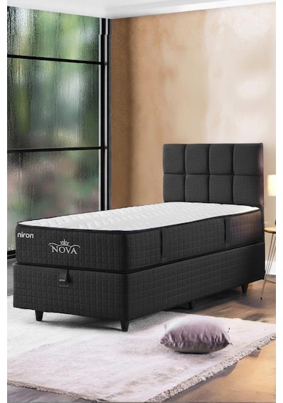 Nova Yatak 140x190 Çift Kişilik - 25 Cm Paket Yaylı Ortopedik, Orta Sert, Antrasit, Pamuklu Kumaş