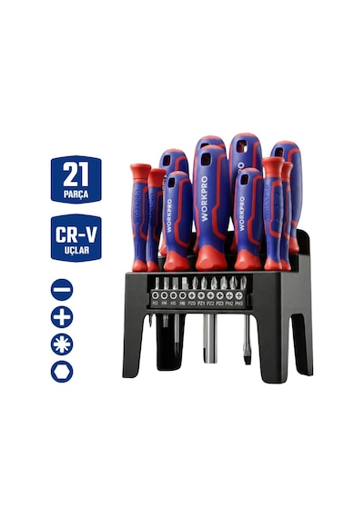 Workpro Wp200551 Tornavida Seti, 21 Parça, Cr-v Çelik, Manyetik, Duvar Askılı, Profesyonel