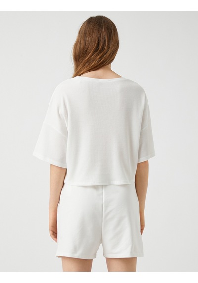 Koton Baskılı Crop Pijama Üst Ekru 2ylk73821mk