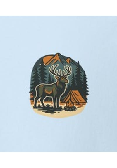 Wildstyle Geyik Renkli Vintage Yaban Hayat Doğa Orman Dağ Baskılı Unisex Bisiklet Yaka Pamuklu Tişört Bebek Mavisi