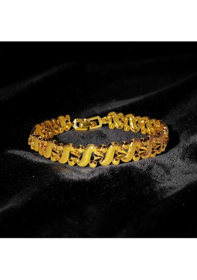 22 Ayar Altın Kaplama S Model Sıralı Dorika Detaylı Bileklik - 19 Cm Gold