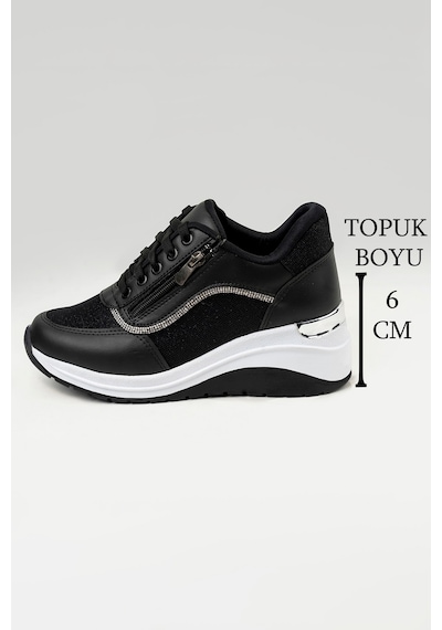 Tw Tonny White Paris - 1511 Yüksek Tabanlı Taşlı 4cm Fermuar Detaylı Kadın Spor Ayakkabı Siyah Tw Tonny White Paris - 1511 Yüksek Tabanlı Taşlı 4cm Fermuar Detaylı Kadın Spor Ayakkabı Siyah