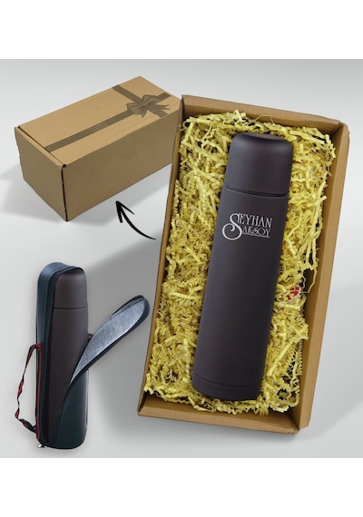 Bk Gift Kişiye Özel Hediye Kutulu 5500 Siyah Deri Çantalı Seyahat Termosu 500ml Kobitmeyencom33457 Bk Gift Renkli