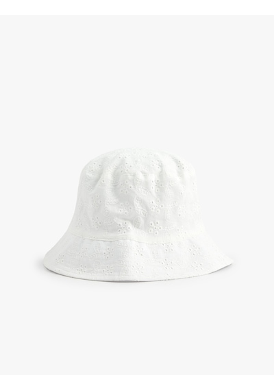 Koton Pamuklu Brodeli Bucket Şapka Beyaz 6sak40155aa