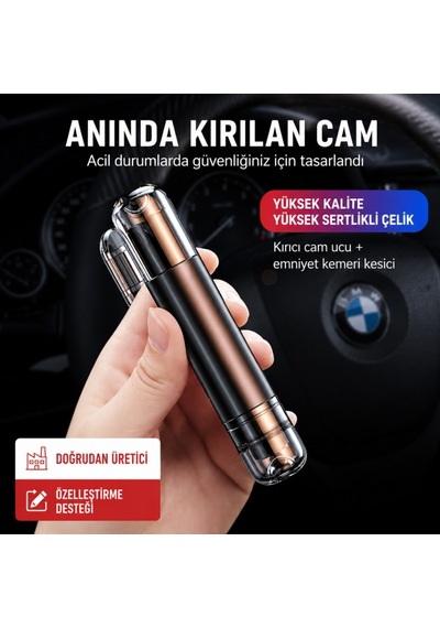 Araç Acil Durum Kiti 2'si 1 Arada Cam Kırıcı Ve Emniyet Kemeri Kesici Taşınabilir Oto Güvenlik Aparatı