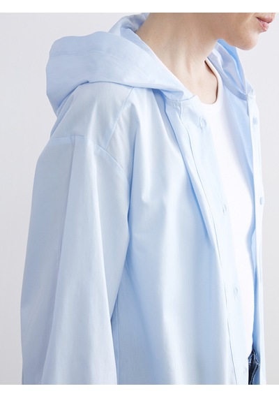Lcwaıkıkı Classic Mavi Kapüşonlu Oversize Kadın Gömlek