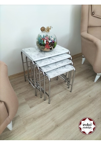 Evko Mobilya Buket Sehpa, 4'lü Zigon Sehpa, Servis Sehpası, Iç Içe Geçen Sehpa , Ahşap Sehpa, Dikdörtgen Sehpa