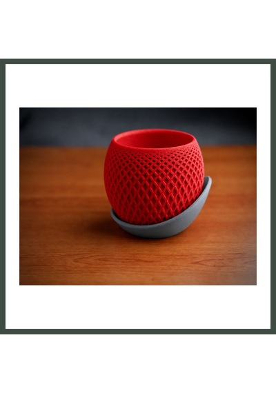 Bezos 3d Baskı Küre Saksı - Kafes Dokulu İki Parçalı Dekoratif Saksı - Kırmızı-gri Nhr Standart 08998986