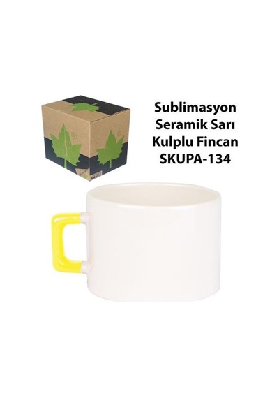 Sublimasyon Seramik Sarı Kulplu Lüks Fincan - Kutulu