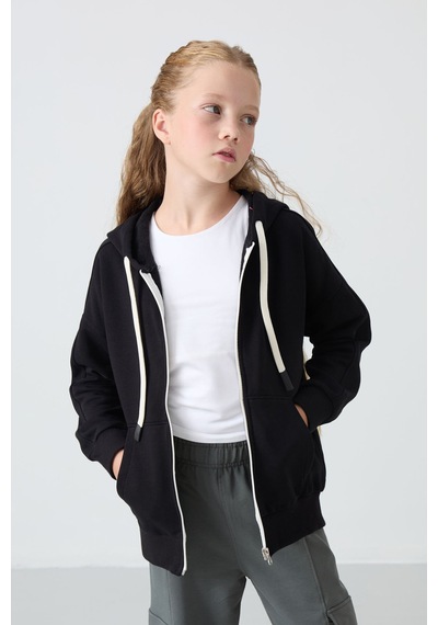 Standart Fit Kapüşonlu 2li Paket Siyah-koyu Bej Kız Çocuk Sweatshirt - 75152 Siyah - Antrasit