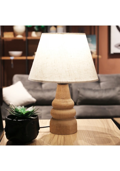 Homing AYD-3562 Natural Ahşap Kumaş Başlık Abajur Keten