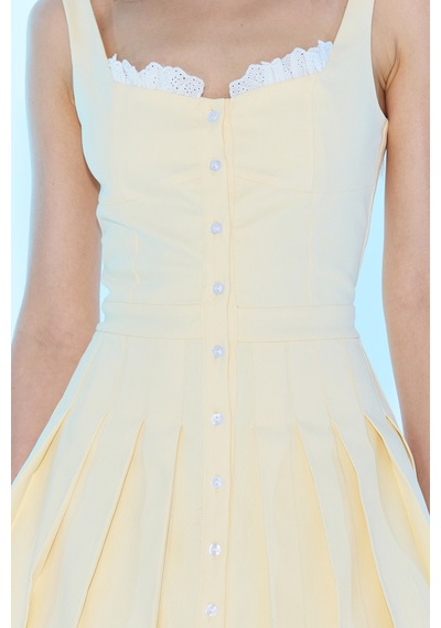 Sagaza Studio Ss6048 Pileli Mini Elbise Sarı