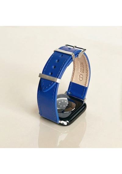 Goldoni Apple Watch Uyumlu Koyu Mavi İnce Gerçek Deri Kordonu Metal Köprülü