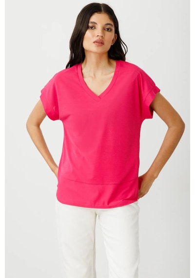On Fashion V Yaka Kısa Kol Bluz Pembe
