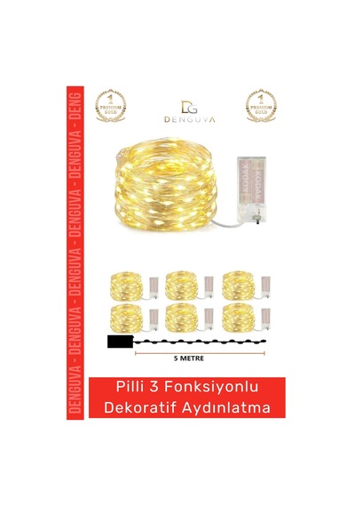 Ledlamba Peri Led Lamba 3 Fonksiyonlu 5 Metre Sarı Işık Dekoratif Yılbaşı Çam Ağacı Ev Süsleme