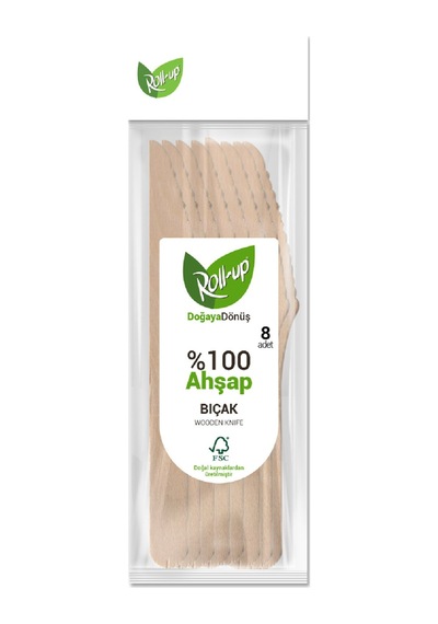 Roll-up Doğaya Dönüş Ahşap Bıçak 8'li 4 Adet Çok Renkli