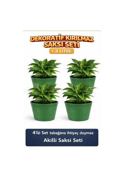 Hüskon Ticaret 4 Adet Dekoratif Dış + 4 Adet Iç Saksı Akıllı Saksı Seti 1,8 Lt