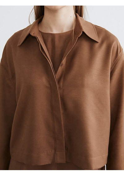 Lcw Modest Kahverengi Oversize Kadın Süet Görünümlü Gömlek
