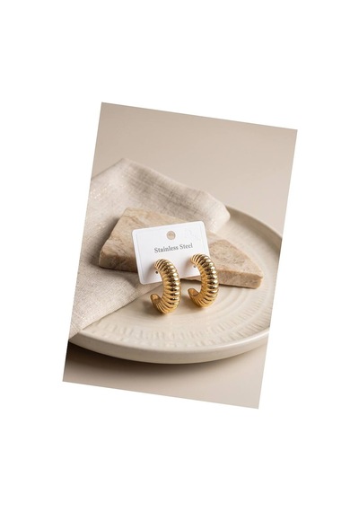316l Çelik Gold Renk Bombeli Kroasan Model Küpe Tj-bkp12047 Evimdeyokyok
