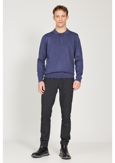 AC&Co / Altınyıldız Classics Erkek Indıgo Standart Fit Normal Kesim Polo Yaka Triko Kazak İndigo AC&Co / Altınyıldız Classics Erkek Indıgo Standart Fit Normal Kesim Polo Yaka Triko Kazak İndigo
