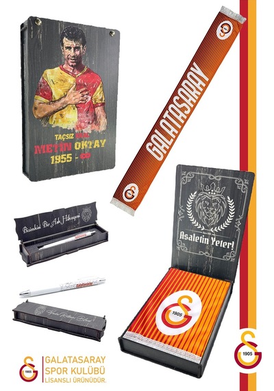 Galatasaray Lisanslı Şal Kaşkol Atkı Ve Premium Uçlu Kalem Set Aslan Baskılı Ahşap Kutulu Sarı - Kırmızı.