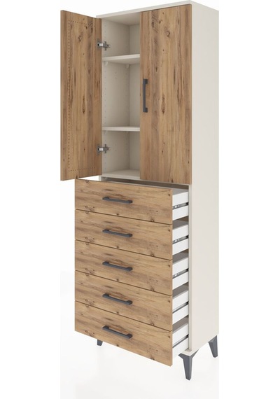 Arges Dolap 3 Raflı 5 Çekmeceli 2 Kapaklı 60x30x182 Aytaşı-çam Aytaşı