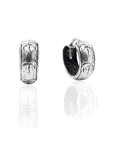 Oya Silver Minimal Etnik Vintage Motifli Gümüş Halka Küpe 1.4x1.4cm Oysy309