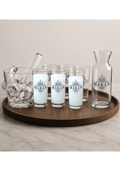 Bk Gift Kişiye Özel 9 Parça Paşabahçe Rakı Bardağı & Karaf & Buz Kovası Seti 1, Erkeğe Hediye, Babaya Hediye, Babalar Günü Hediyesi Kobitmeyencom34157