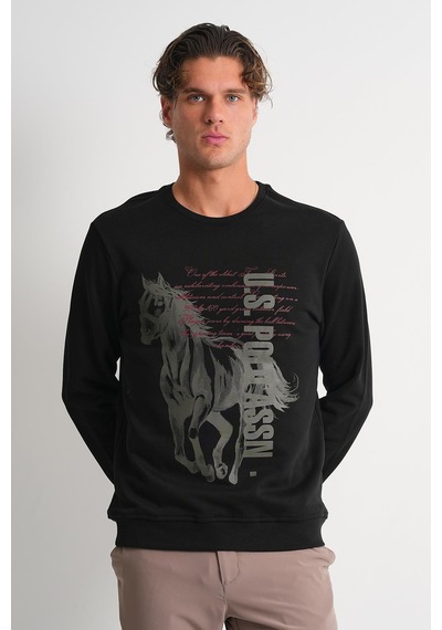 Alexander Gardi Alexandergardı Bisiklet Yaka Baskılı Sweatshirt Siyah