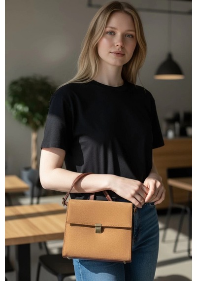Nerasy Taba Süet Vintage Tasarım Kadın Omuz Çantası Taba Süet