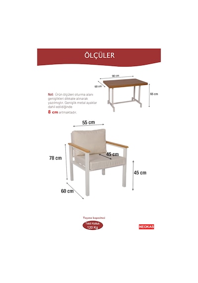Neokas Metal Bahçe Oturma Grubu, Balkon Takımı, Kafe Koltuğu, Bekleme Alanı Koltuğu, 1 + 1 + Masa Beyaz Neokas Metal Bahçe Oturma Grubu, Balkon Takımı, Kafe Koltuğu, Bekleme Alanı Koltuğu, 1 + 1 + Masa Beyaz