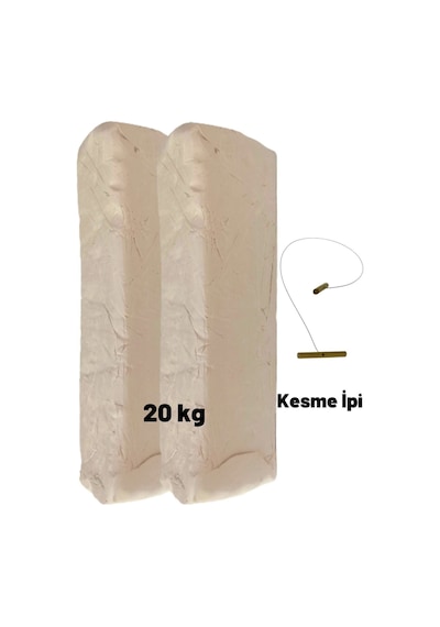 Beyaz Seramik Hamuru, Doğal Kil Çamuru, Oyun Hamuru, 20 Kg, Çamur Kesme Teli-ipi