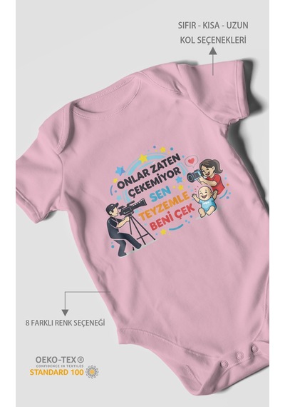 Morivokids Teyzeye Özel Kısa Kollu Bebek Body %100 Pamuk Zbn90-kk Koyu Pembe