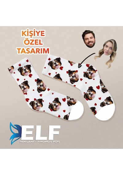Elf Reklam Kişiye Özel Çorap Baskılıdır Beyaz